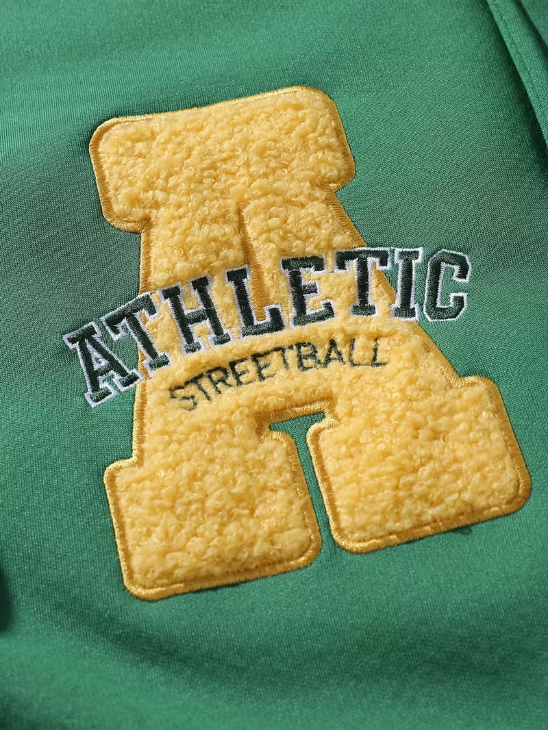 Men'S Casual Hooded Baseball Jacket with Embroidered Lettering