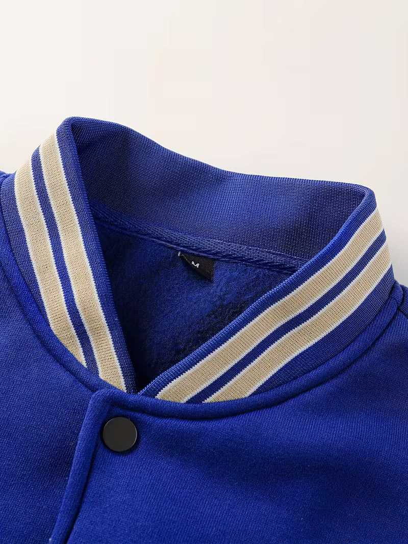 Men's white baseball jacket embroidered with letters - long sleeves and pockets for fall/winter