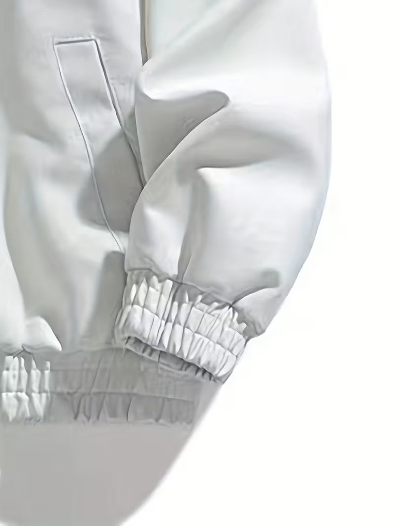 Men'S Stylish White Bomber Jacket with "MEPINKANG" Print - Zip-Up, Long Sleeve, Polyester, Casual Outerwear, Casual Outerwear | Modern Men'S Jacket | Zippered Jacket