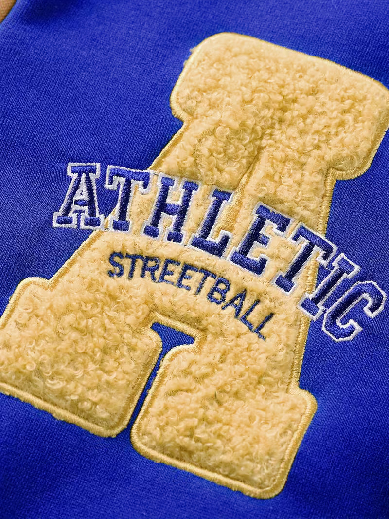 Men's white baseball jacket embroidered with letters - long sleeves and pockets for fall/winter