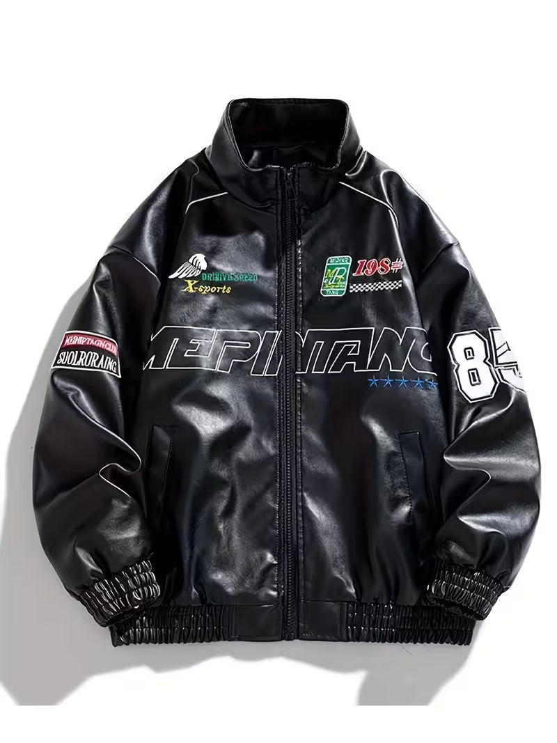 Men'S Stylish White Bomber Jacket with "MEPINKANG" Print - Zip-Up, Long Sleeve, Polyester, Casual Outerwear, Casual Outerwear | Modern Men'S Jacket | Zippered Jacket