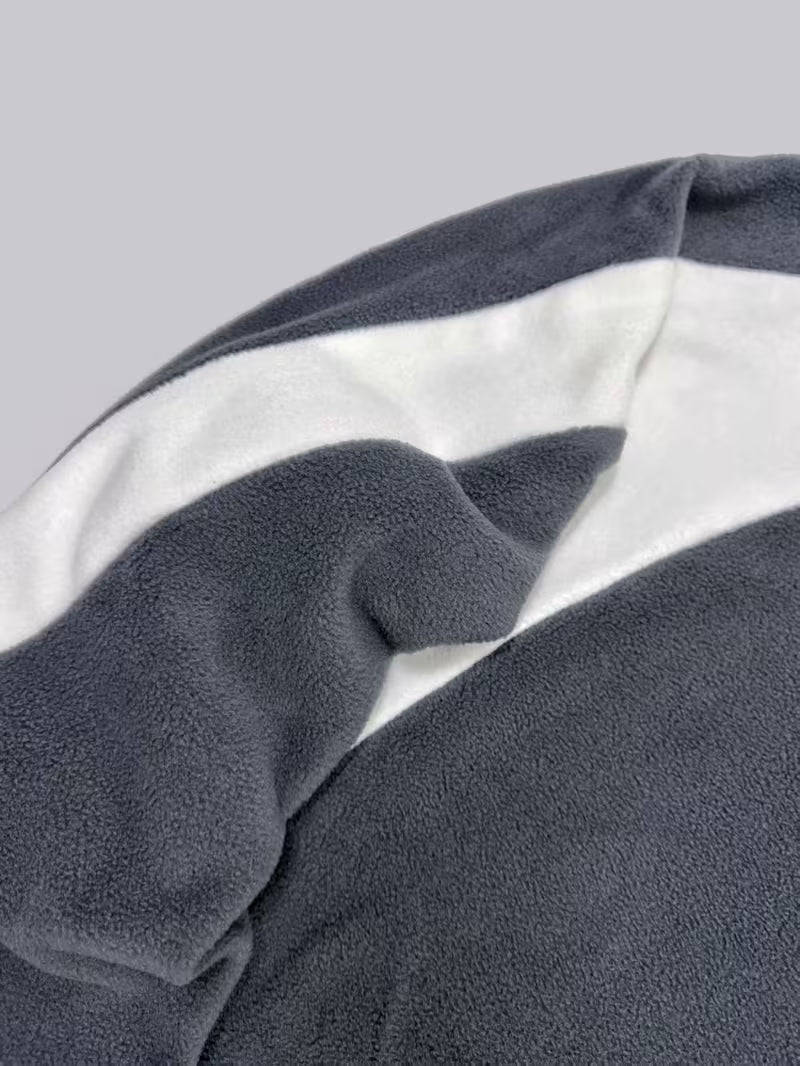 Heavy-Duty Plush Hooded Sweatshirt with Greek Letter Zeta Logo Embellishment - Grey/White Two-Tone Casual Winter Sweater, Hand Washable Non-Stretch Fabric for Cold Weather