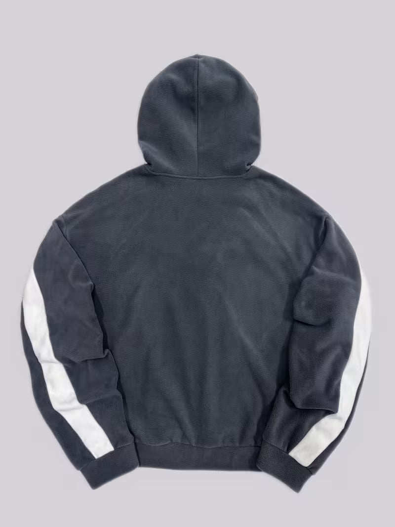 Heavy-Duty Plush Hooded Sweatshirt with Greek Letter Zeta Logo Embellishment - Grey/White Two-Tone Casual Winter Sweater, Hand Washable Non-Stretch Fabric for Cold Weather